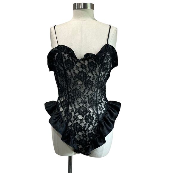 Victoria's Secret Tops - Victoria’s Secret Gold Label Vintage Teddy Size L Lace Satin Coquette Glam